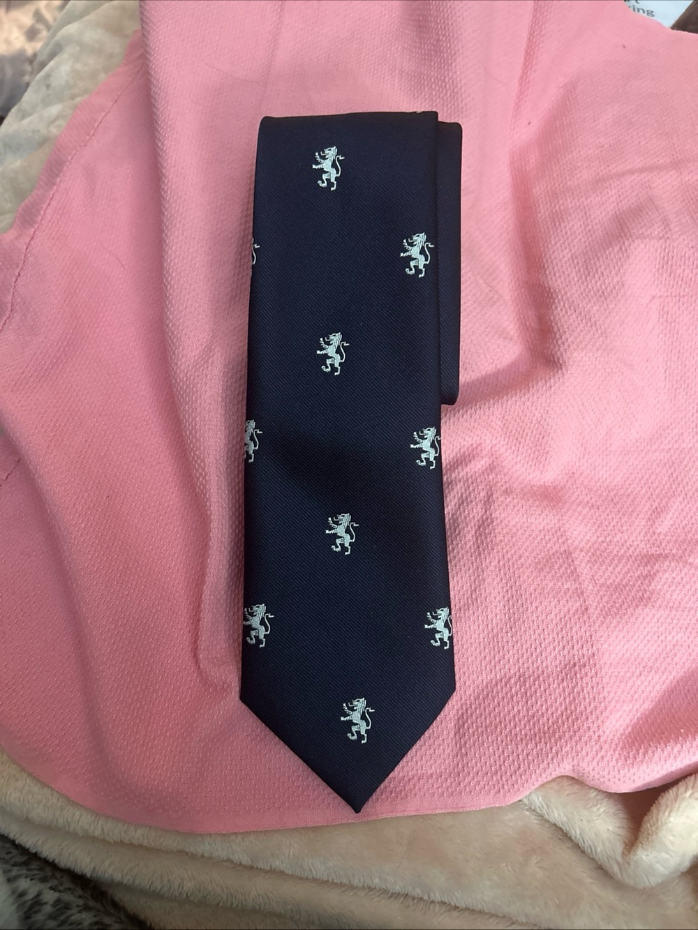 Navy Men's Tie with Silver Lion Motif